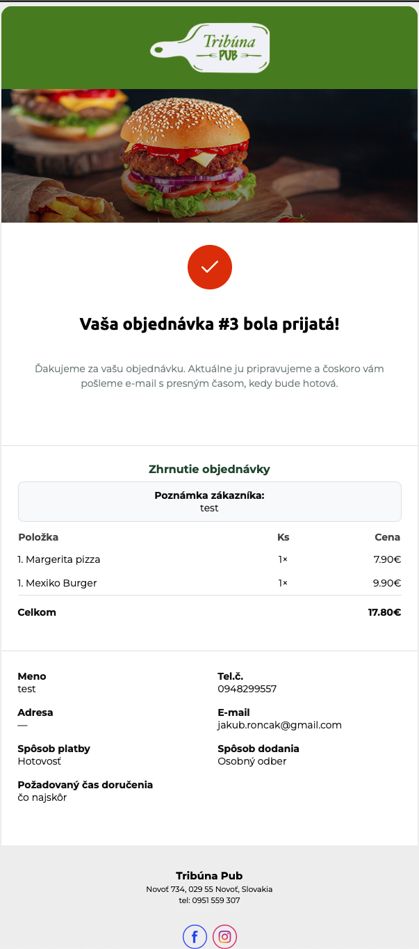 Email - objednávka prijatá